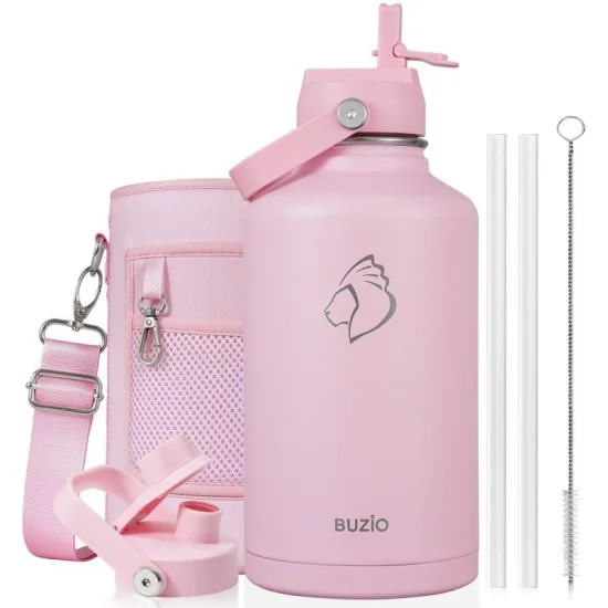 Buzio Duet Series Water Bottle with 2 Lids and Sleeve 1.9L - Pink